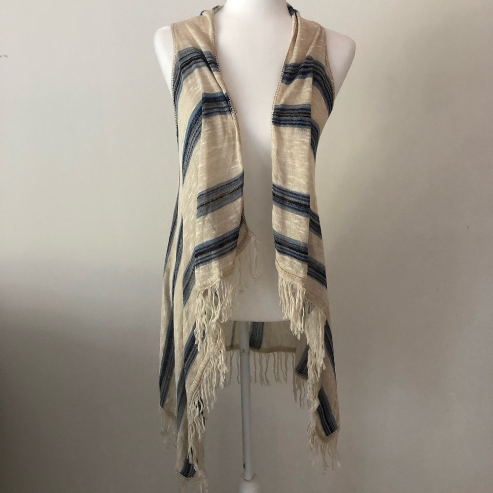 Boho Sleeveless Striped Fringe Cardigan Size M